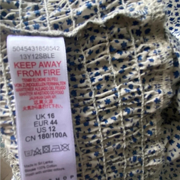 Topshop Floral Smocked Puff Sleeve Cotton Top Womens 12 - Picture 4 of 6